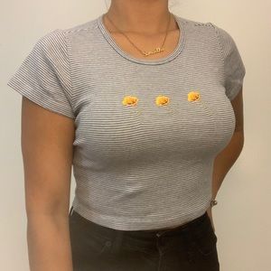 White & Blue Striped Crop Top